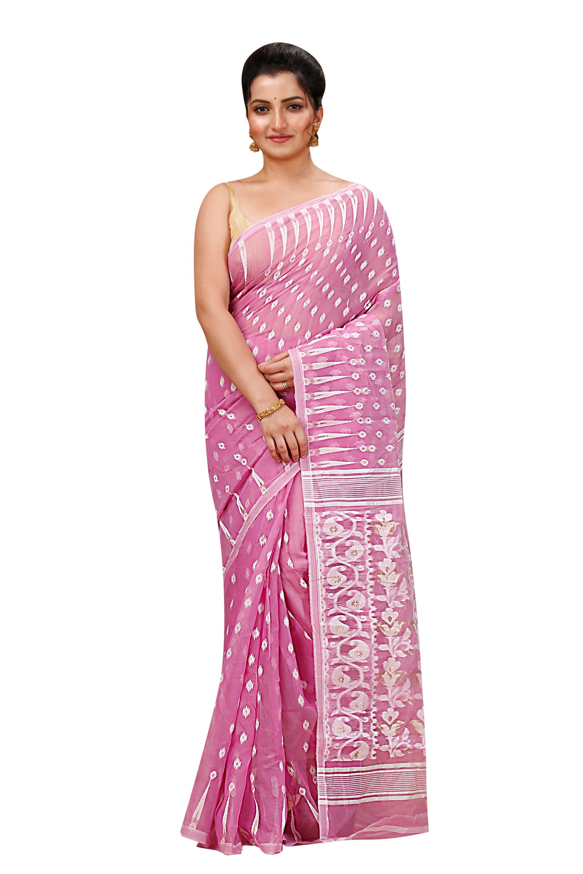 Cotton Jamdani Saree Geometric and Floral Design Woven Saree