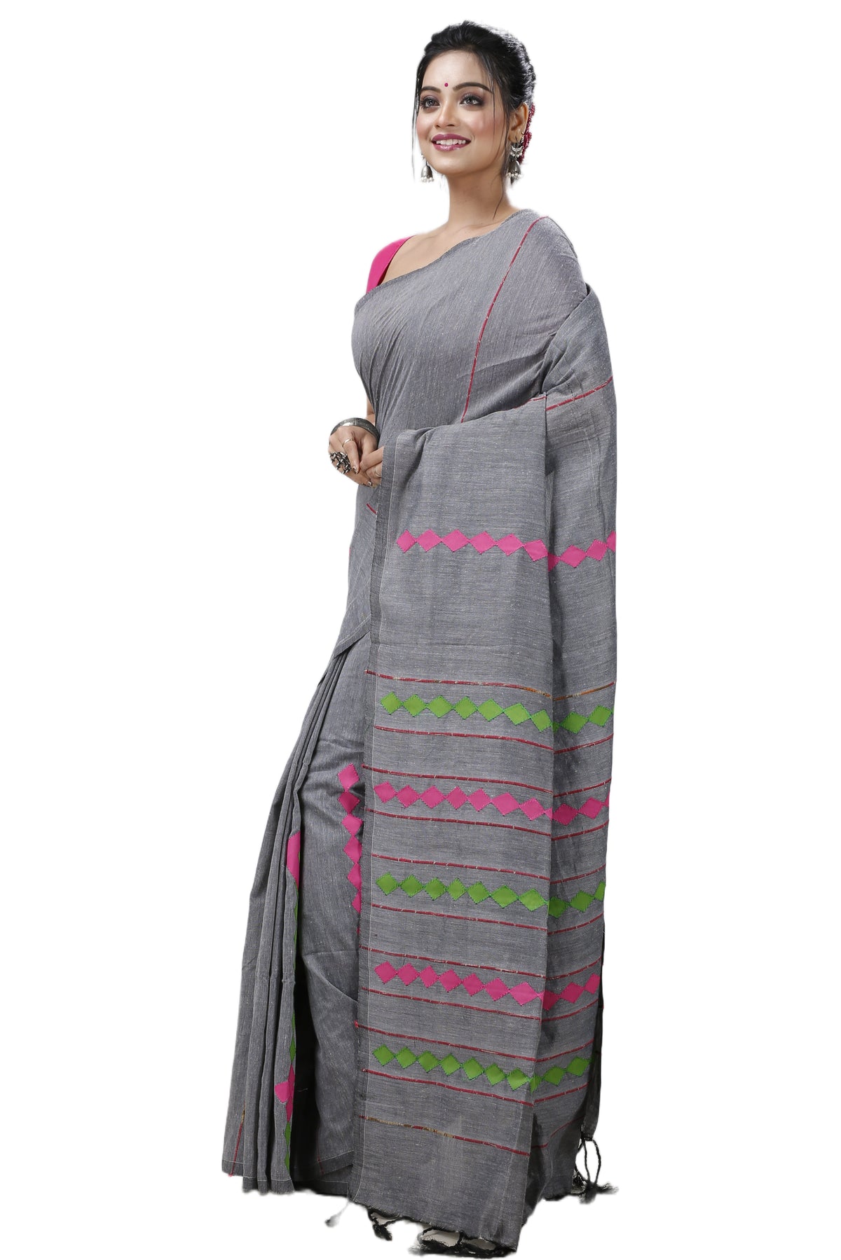 Cotton Handloom Saree Applique Design Woven Handloom Saree