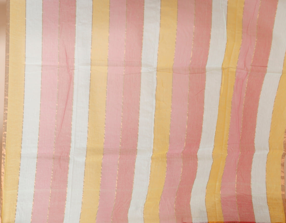 Pure Cotton Mulmul Saree Striped Sequin Design Woven Handloom Saree