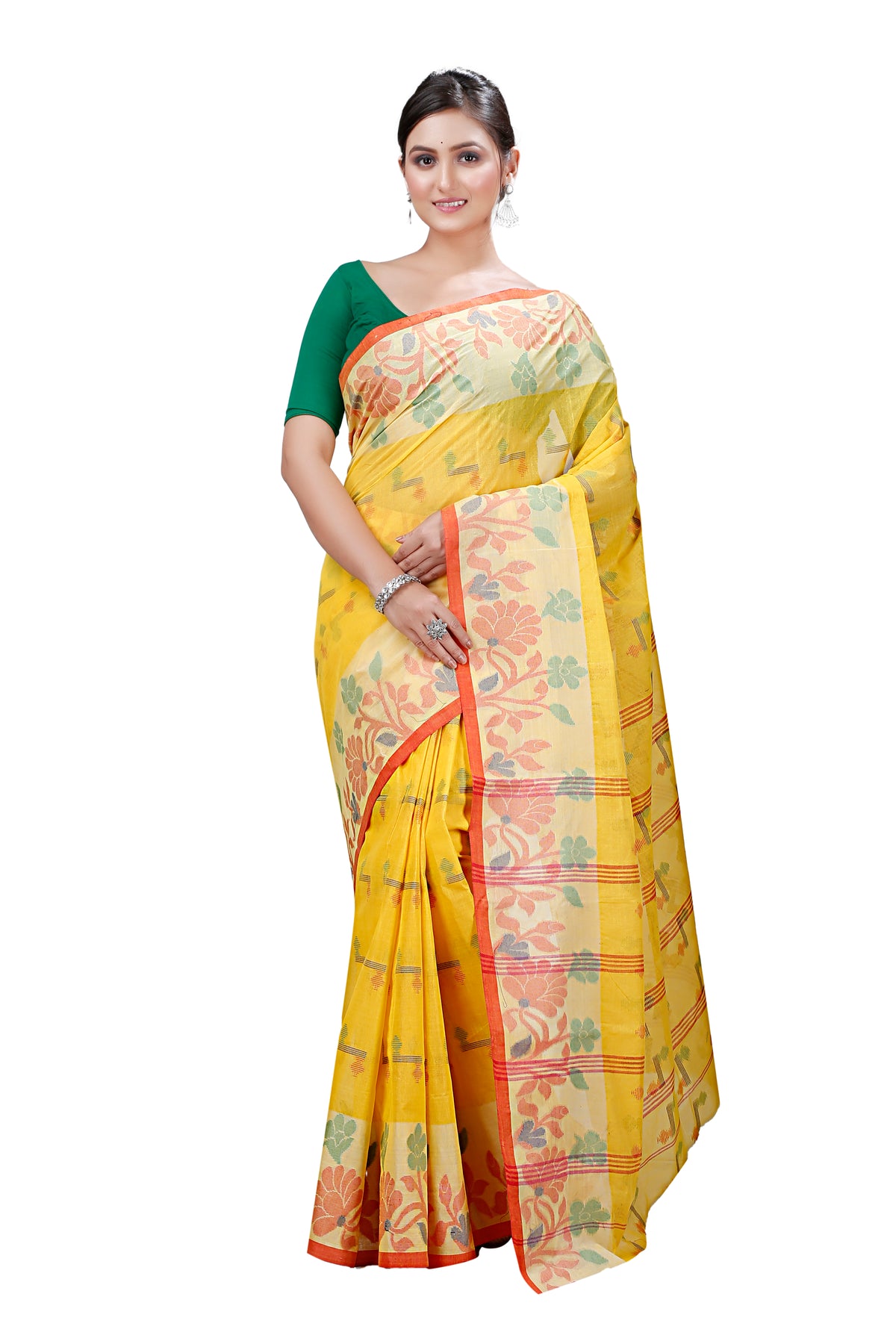 Pure Cotton Tant Saree Floral Design Woven Tant Saree