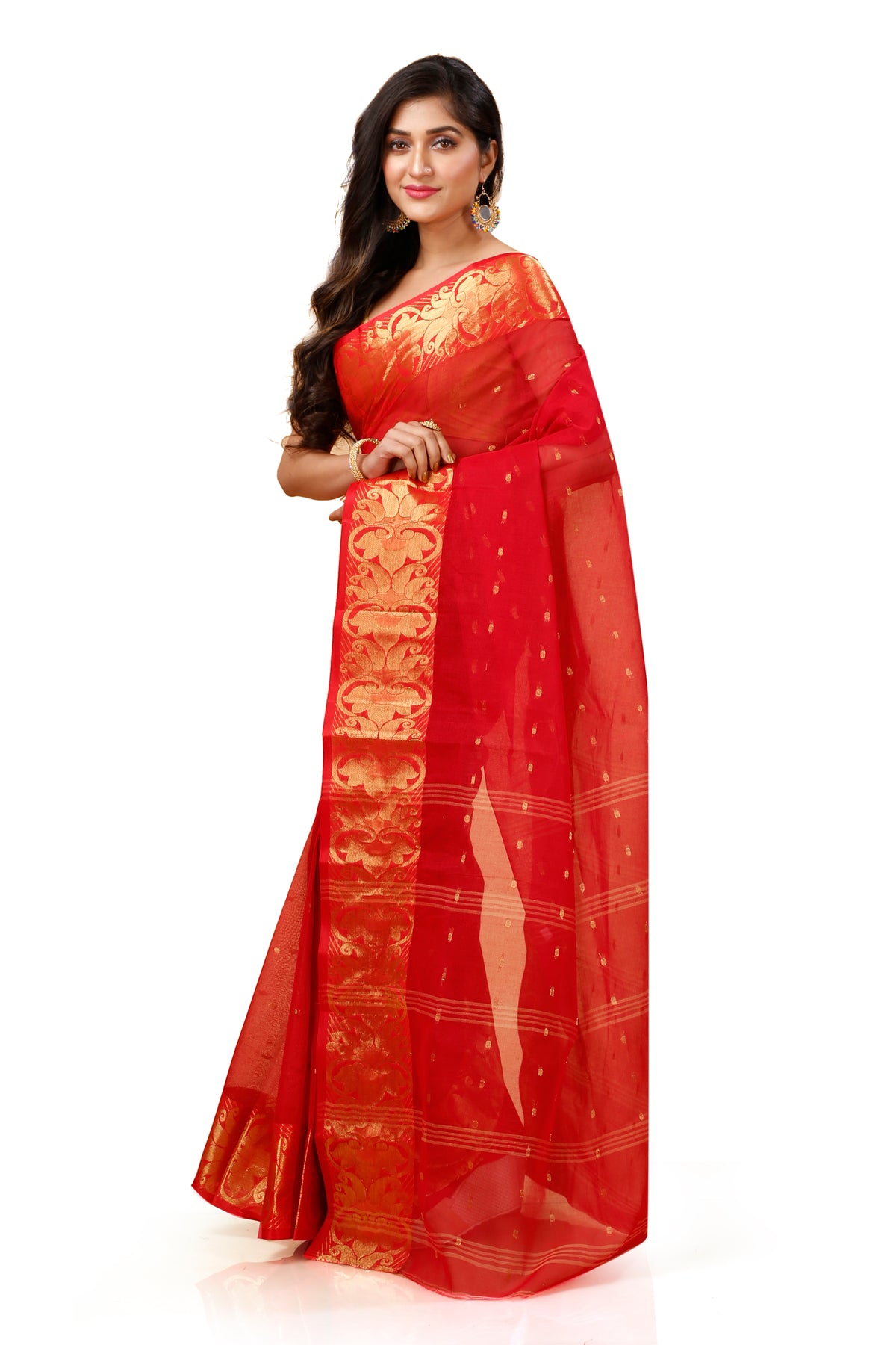 Pure Cotton Tant Saree Ball Buti Design Tant Saree With Self Design Zari Border
