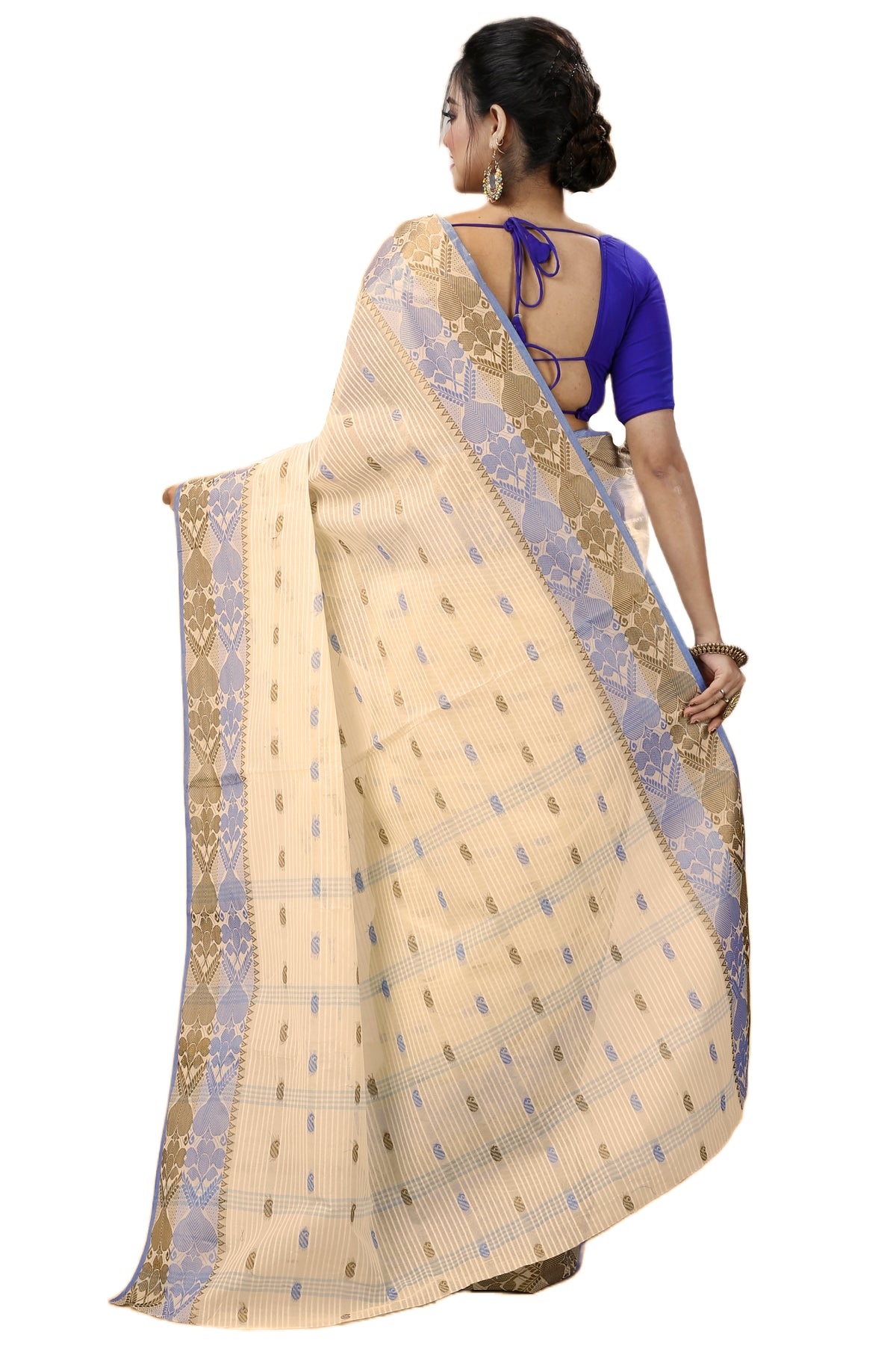 Cotton Tant Saree Geometric and Abstract Leaf Design Woven Saree