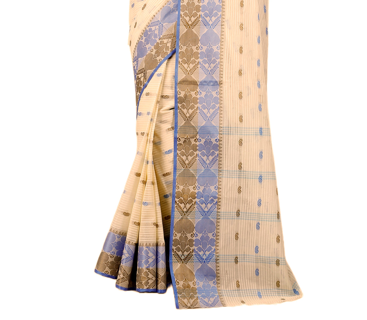 Cotton Tant Saree Geometric and Abstract Leaf Design Woven Saree