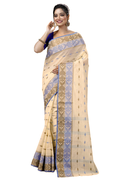 Cotton Tant Saree Geometric and Abstract Leaf Design Woven Saree