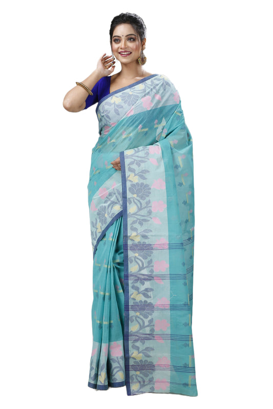 Pure Cotton Tant Saree Floral Design Woven Tant Saree