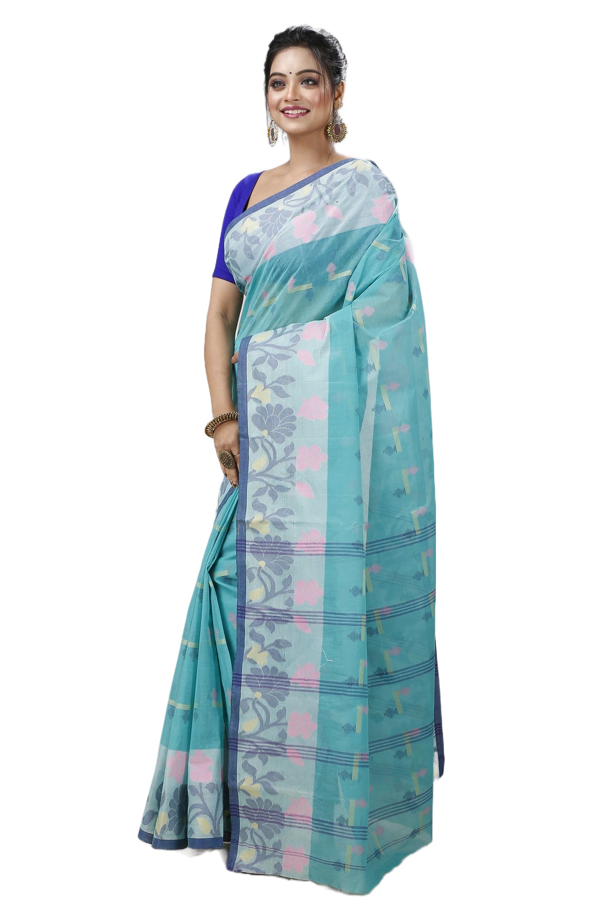 Pure Cotton Tant Saree Floral Design Woven Tant Saree
