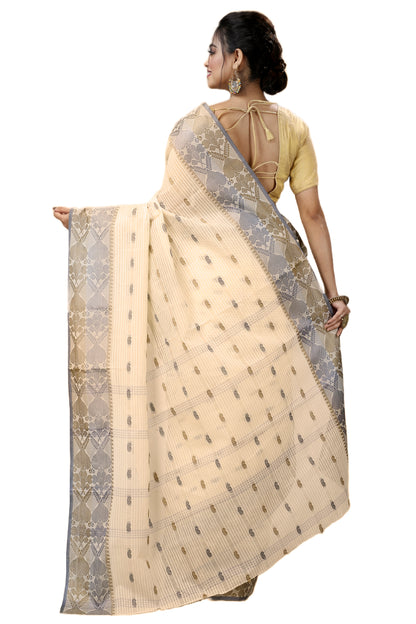 Cotton Tant Saree Woven, Striped Tant Cotton Blend Saree