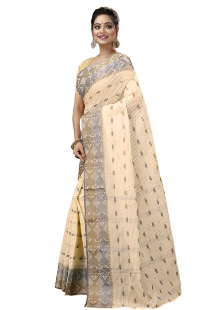 Cotton Tant Saree Woven, Striped Tant Cotton Blend Saree