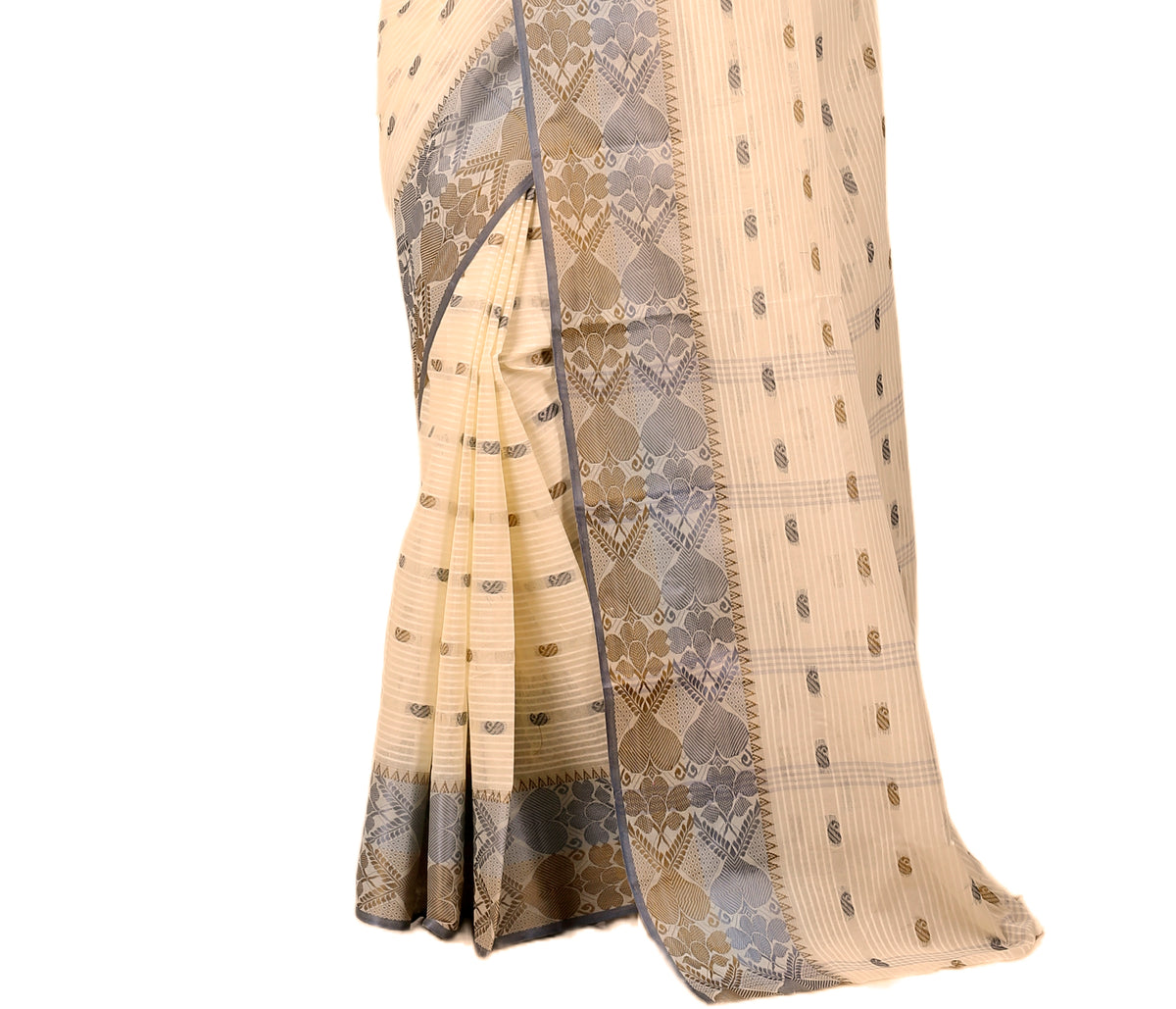 Cotton Tant Saree Woven, Striped Tant Cotton Blend Saree
