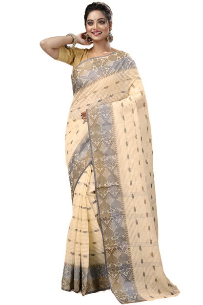 Cotton Tant Saree Woven, Striped Tant Cotton Blend Saree