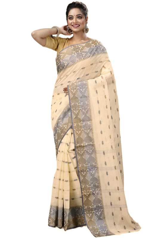 Cotton Tant Saree Woven, Striped Tant Cotton Blend Saree