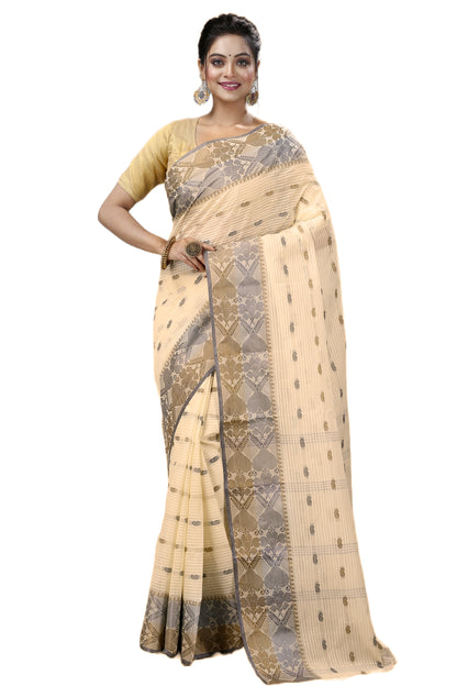 Cotton Tant Saree Woven, Striped Tant Cotton Blend Saree