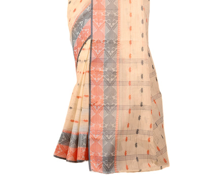 Cotton Tant Saree Geometric and Abstract Leaf Design Woven Saree