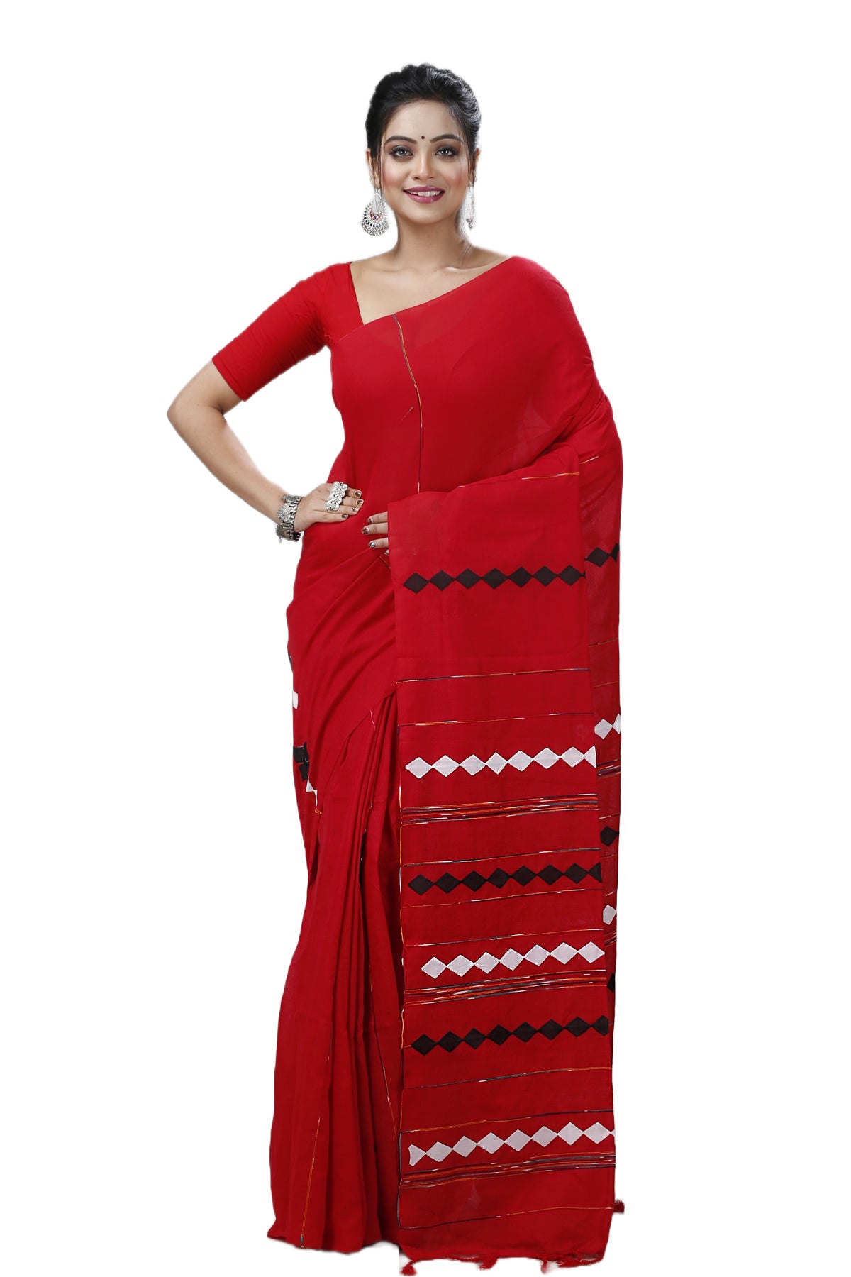 Cotton Handloom Saree Applique Design Woven Handloom Saree