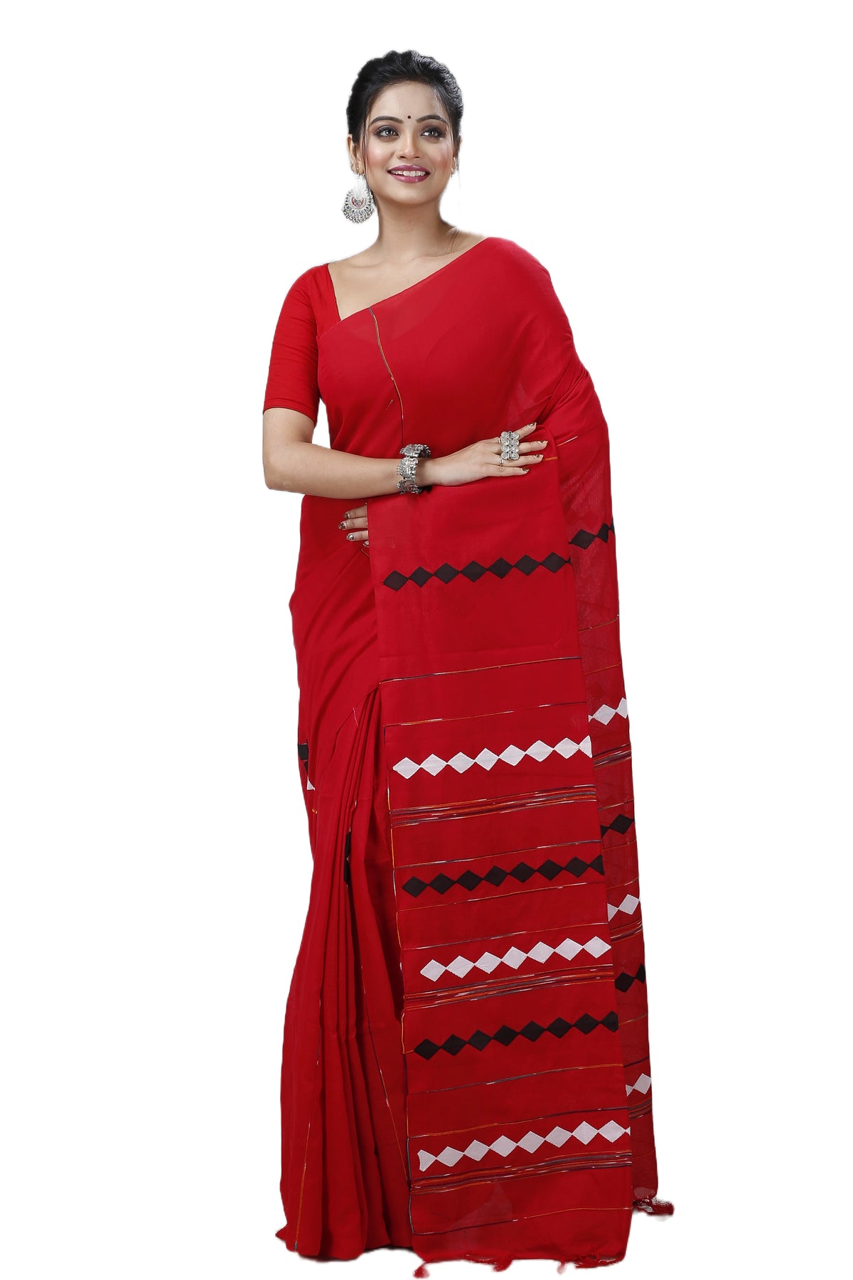 Cotton Handloom Saree Applique Design Woven Handloom Saree