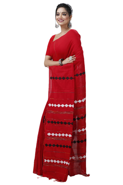 Cotton Handloom Saree Applique Design Woven Handloom Saree