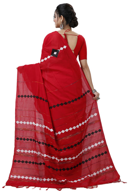 Cotton Handloom Saree Applique Design Woven Handloom Saree