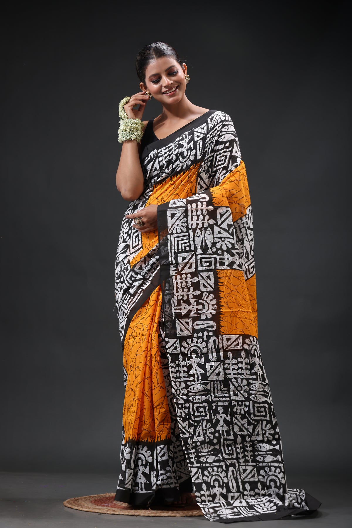 Pure Cotton Mulmul Saree Batik Design Printed Cotton Mulmul Saree