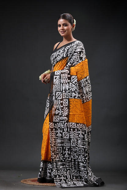 Pure Cotton Mulmul Saree Batik Design Printed Cotton Mulmul Saree