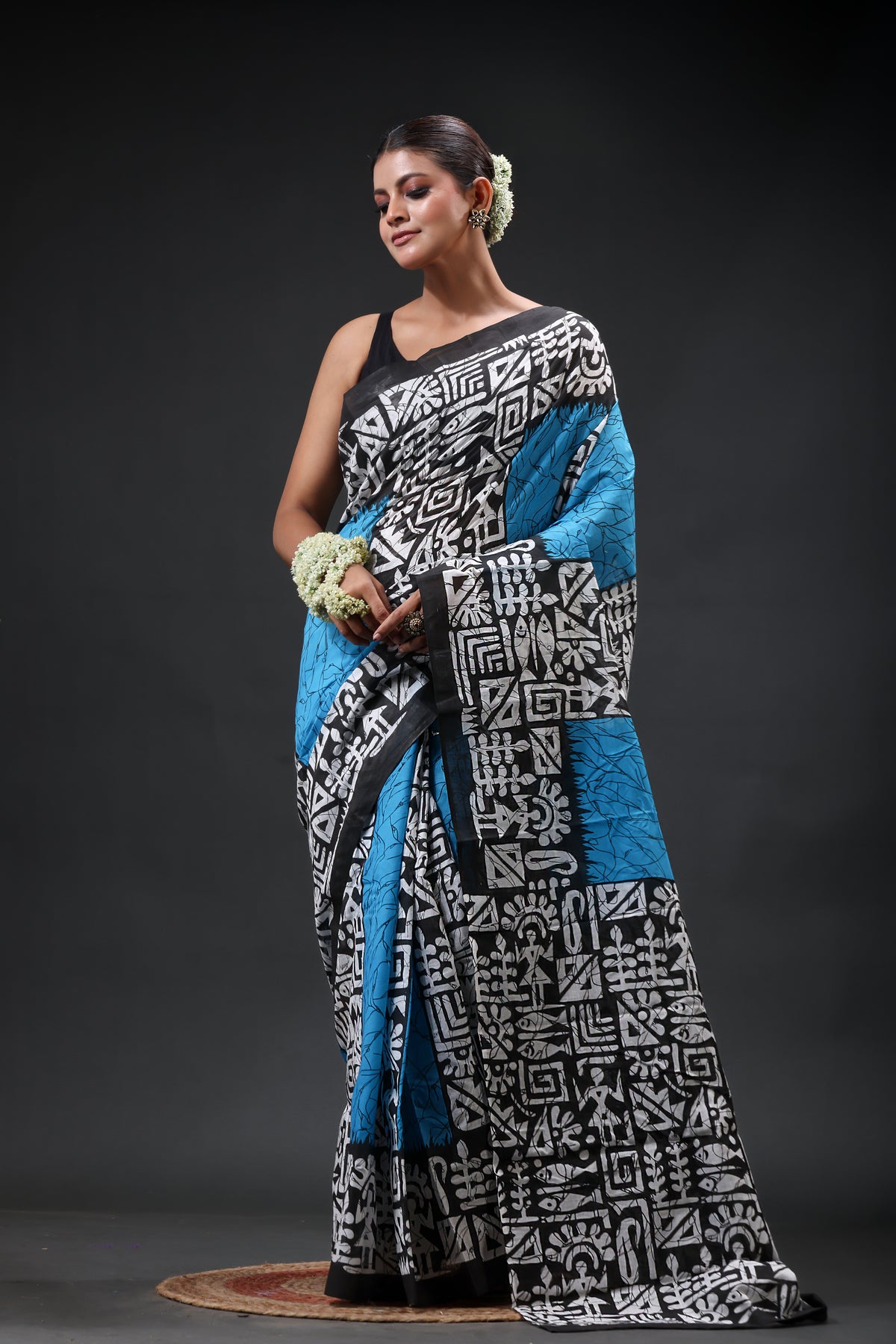 Pure Cotton Mulmul Saree Batik Design Printed Cotton Mulmul Saree