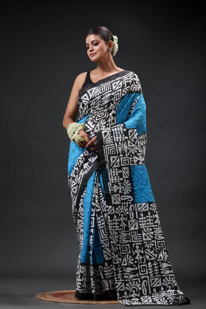 Pure Cotton Mulmul Saree Batik Design Printed Cotton Mulmul Saree