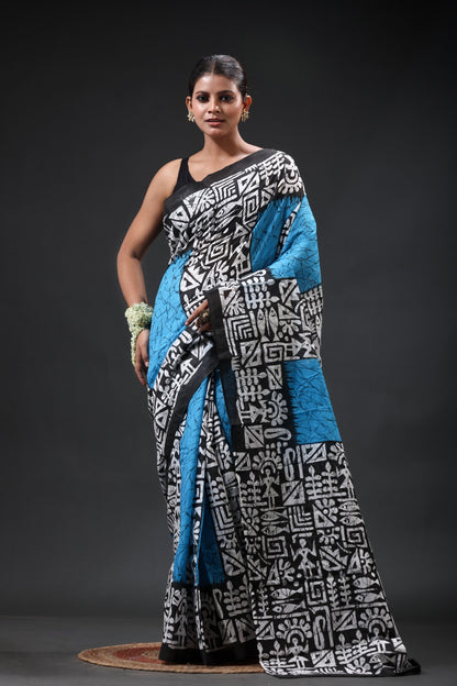 Pure Cotton Mulmul Saree Batik Design Printed Cotton Mulmul Saree