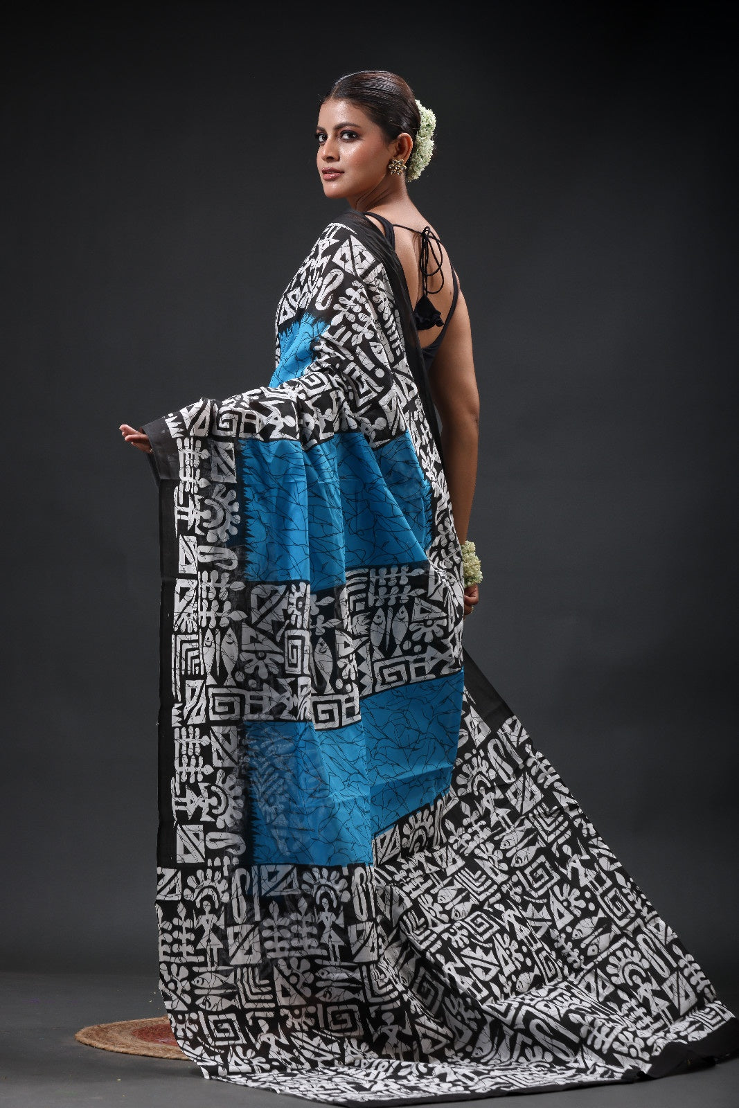 Pure Cotton Mulmul Saree Batik Design Printed Cotton Mulmul Saree
