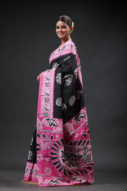 Pure Cotton Mulmul Saree Kolka Batik Design Printed Cotton Mulmul Saree