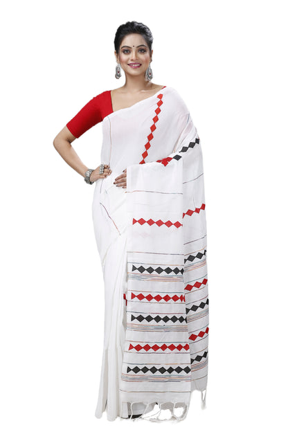 Cotton Handloom Saree Applique Design Woven Handloom Saree