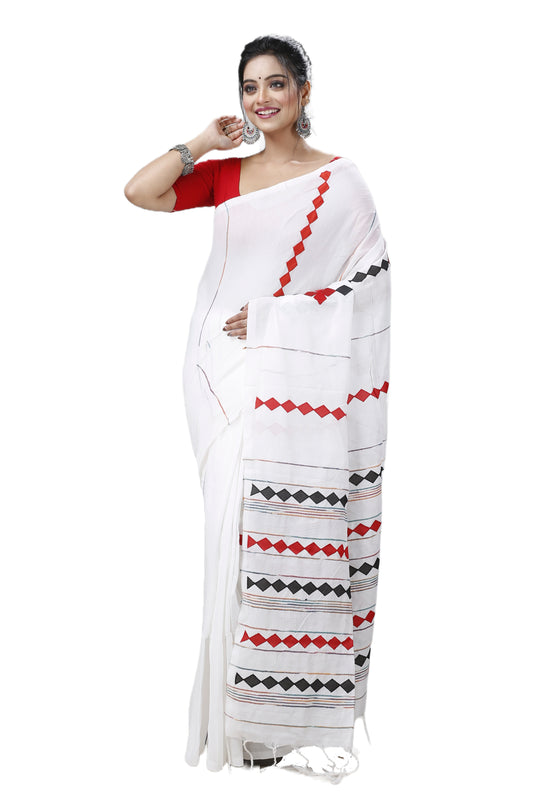 Cotton Handloom Saree Applique Design Woven Handloom Saree