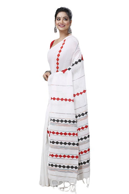Cotton Handloom Saree Applique Design Woven Handloom Saree