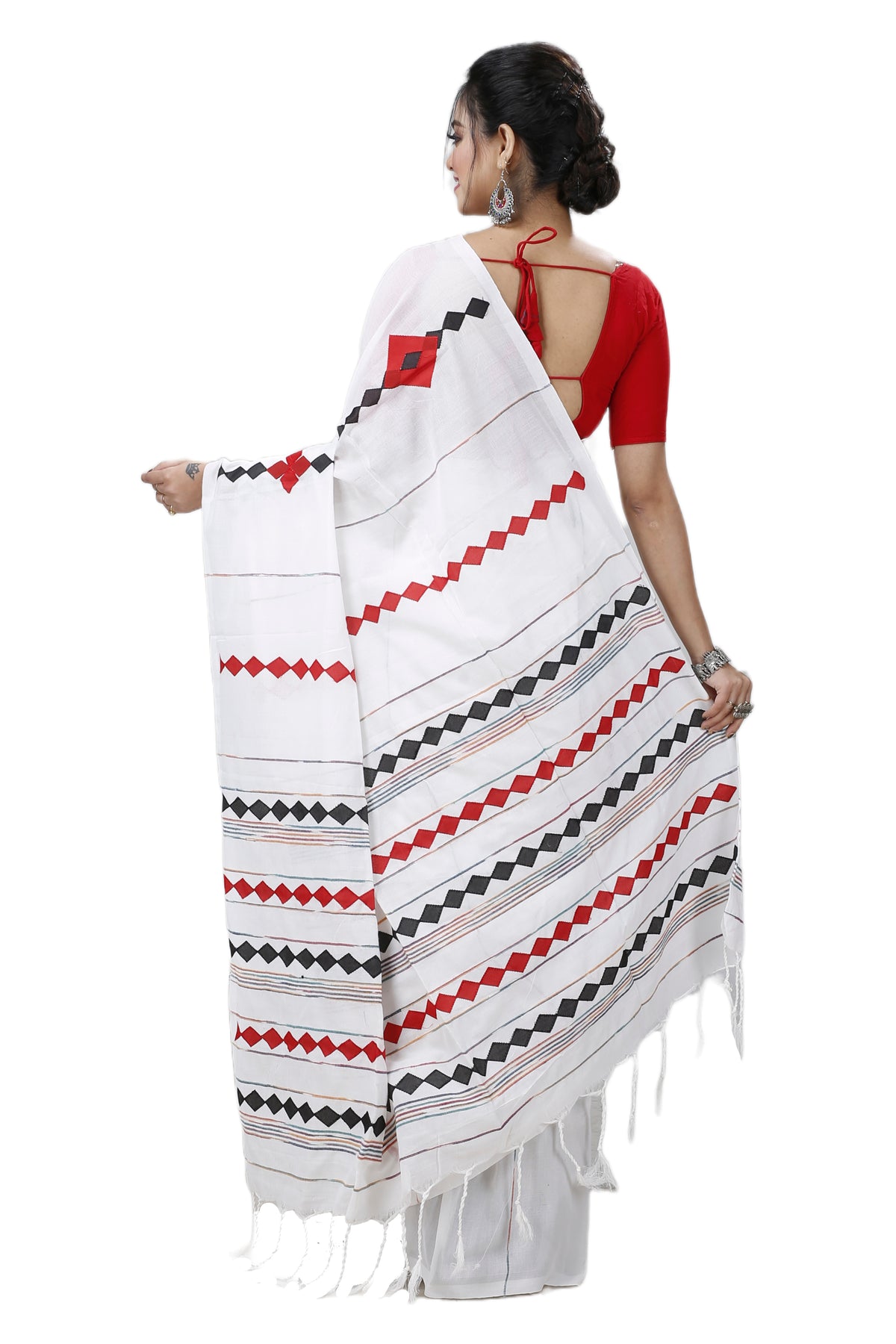 Cotton Handloom Saree Applique Design Woven Handloom Saree