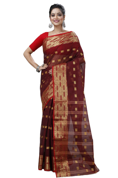 Pure Cotton Tant Saree Square Buti Design Woven Tant Saree