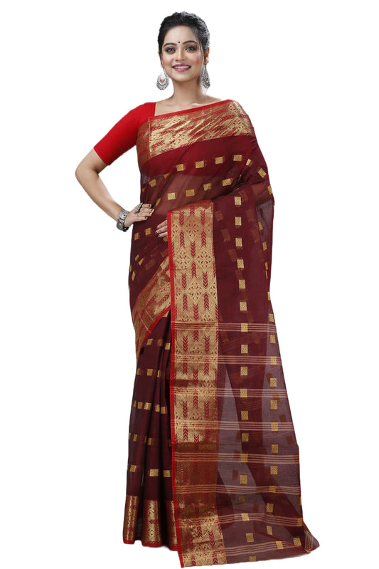 Pure Cotton Tant Saree Square Buti Design Woven Tant Saree