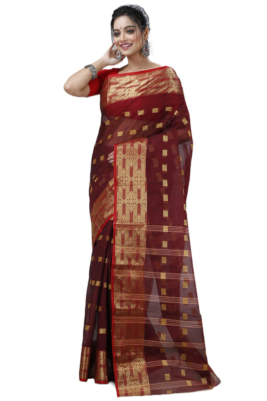 Pure Cotton Tant Saree Square Buti Design Woven Tant Saree