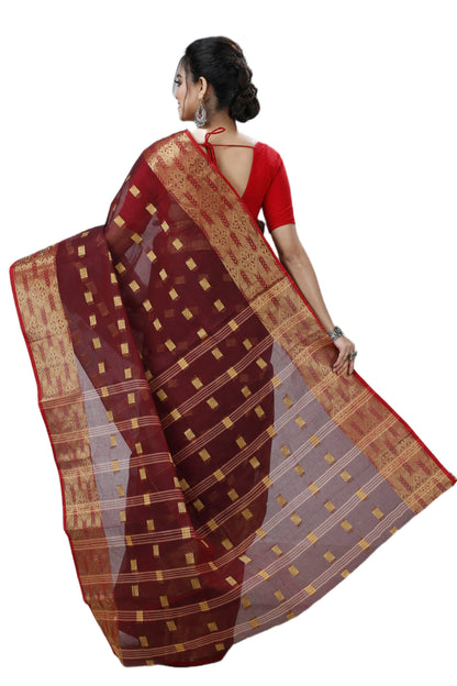 Pure Cotton Tant Saree Square Buti Design Woven Tant Saree