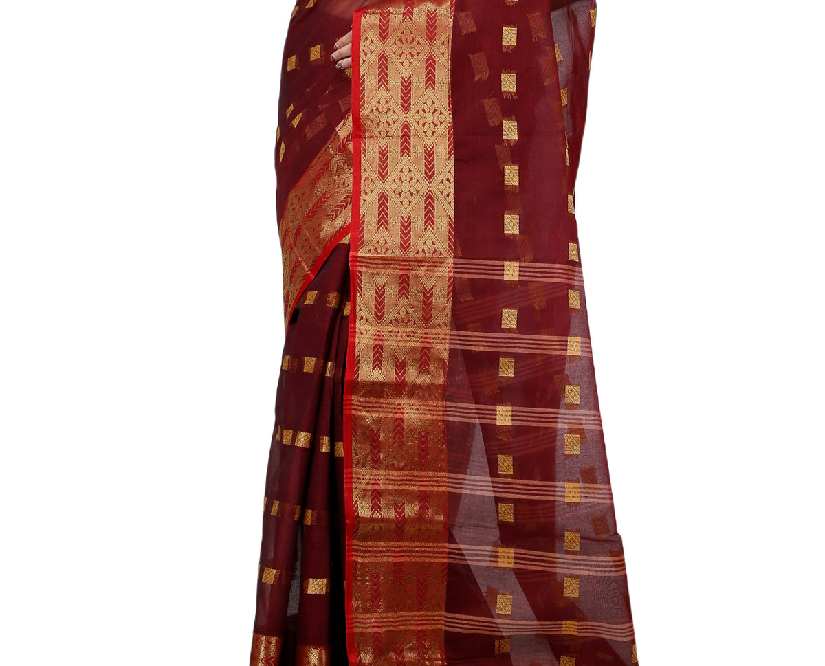 Pure Cotton Tant Saree Square Buti Design Woven Tant Saree