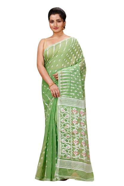 Cotton Jamdani Saree Geometric and Floral Design Woven Saree
