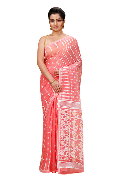 Cotton Jamdani Saree Geometric and Floral Design Woven Saree