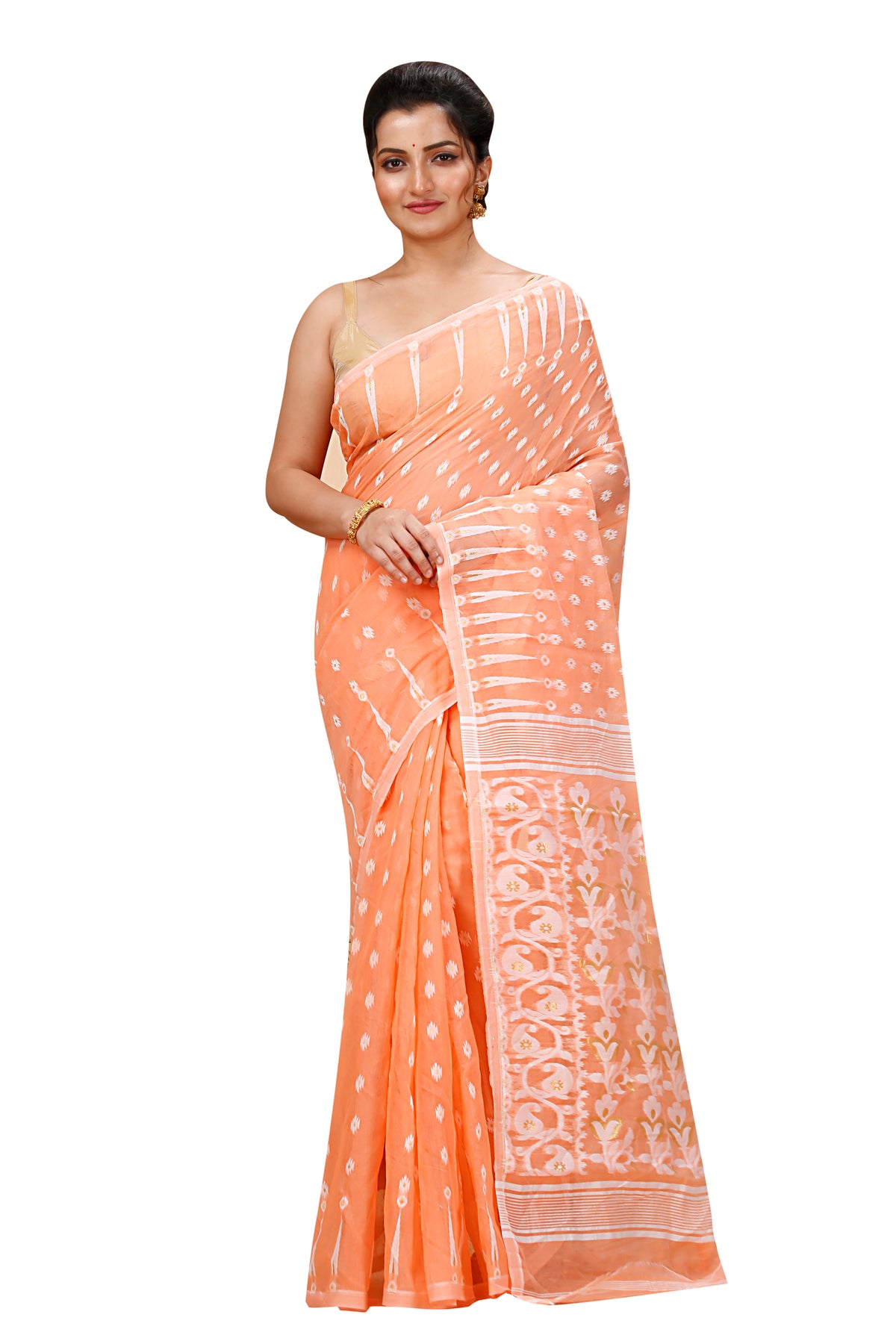 Cotton Jamdani Saree Geometric and Floral Design Woven Saree