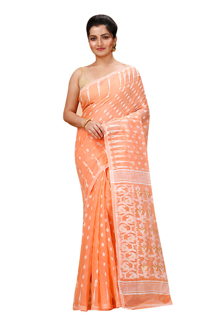 Cotton Jamdani Saree Geometric and Floral Design Woven Saree