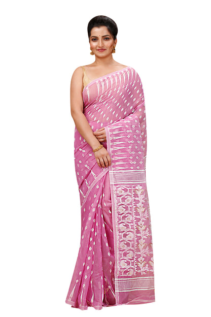 Cotton Jamdani Saree Geometric and Floral Design Woven Saree