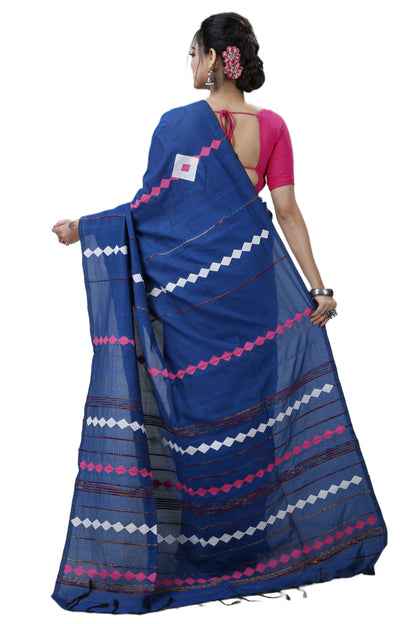 Cotton Handloom Saree Applique Design Woven Handloom Saree