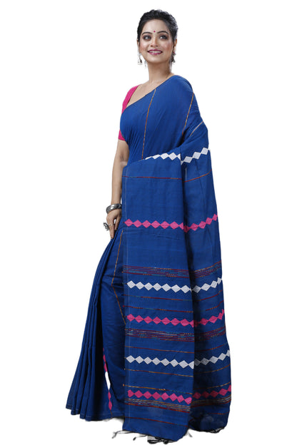 Cotton Handloom Saree Applique Design Woven Handloom Saree
