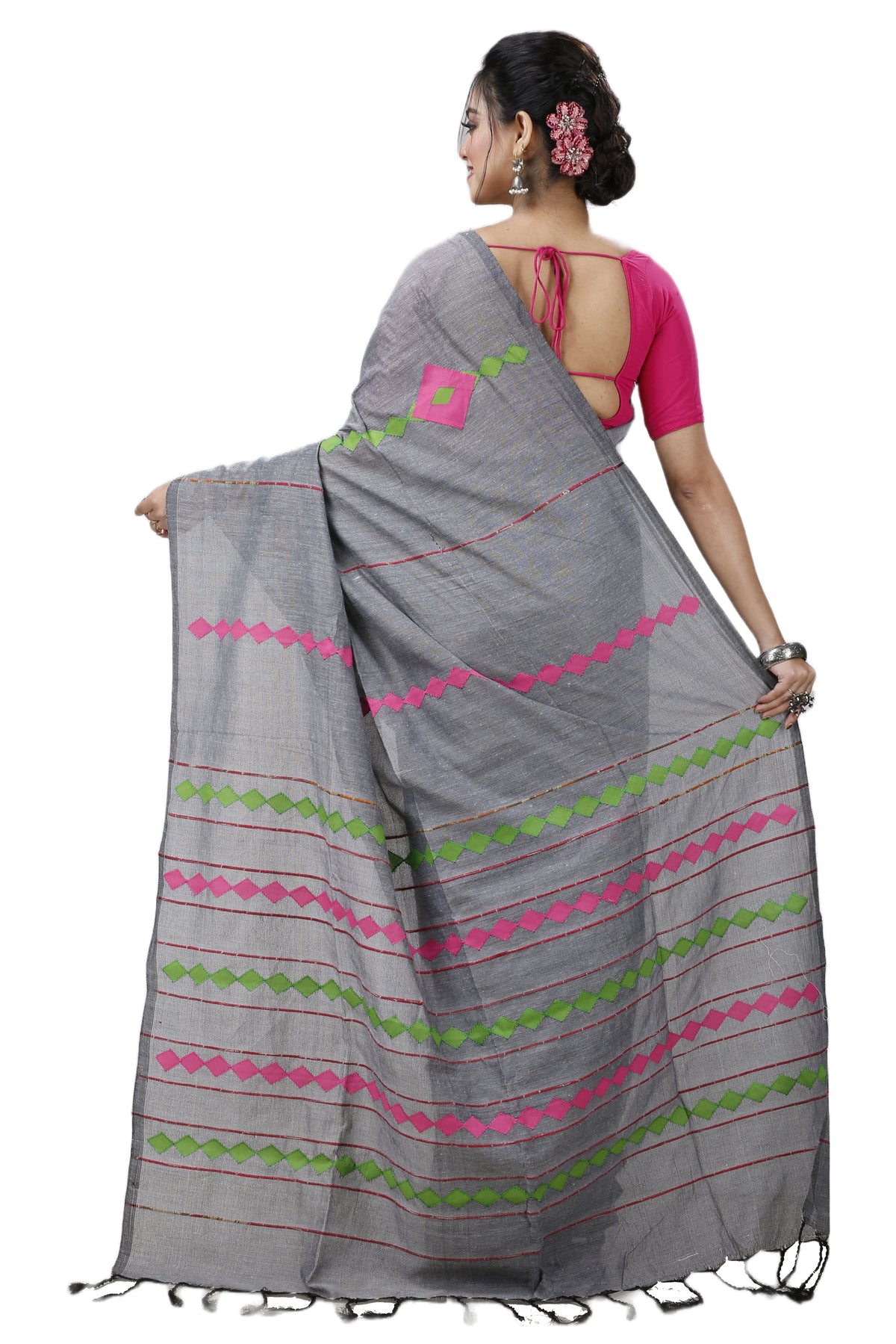 Cotton Handloom Saree Applique Design Woven Handloom Saree