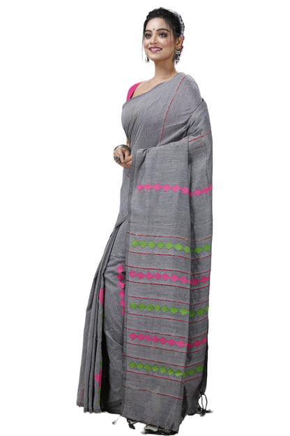 Cotton Handloom Saree Applique Design Woven Handloom Saree