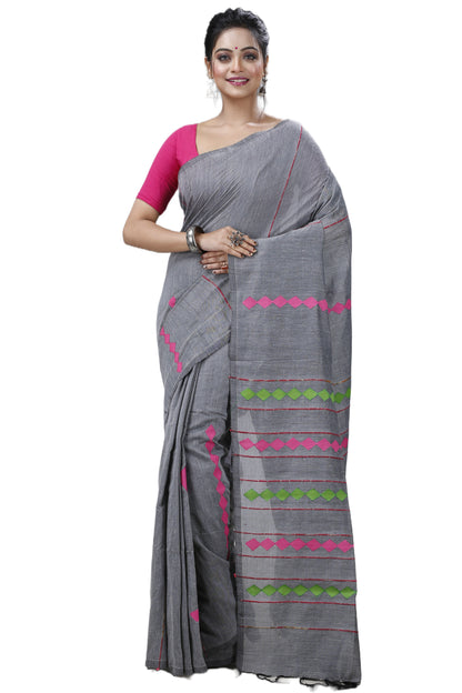 Cotton Handloom Saree Applique Design Woven Handloom Saree