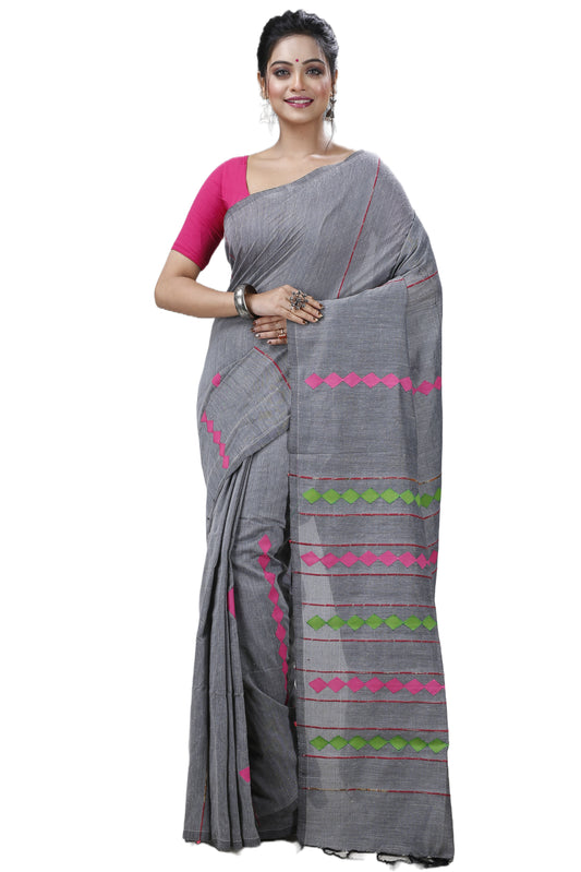 Cotton Handloom Saree Applique Design Woven Handloom Saree