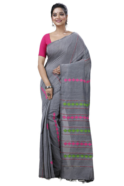 Cotton Handloom Saree Applique Design Woven Handloom Saree
