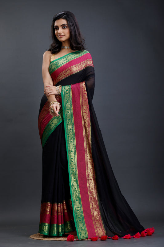 Pure Cotton Mulmul Saree 3d Design South Indian Style Woven Handloom Mulmul Saree